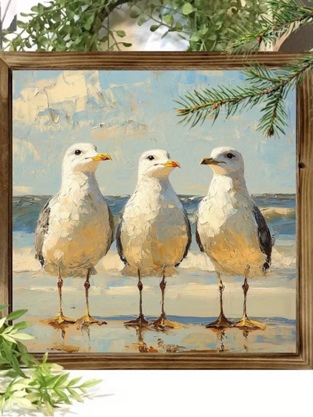 Coastal Seagull Trio Framed Art 8”x8” - Picture 2 of 2